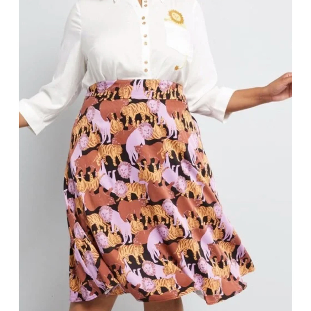 Modcloth Pink Brown Tiger Print Midi Skirt